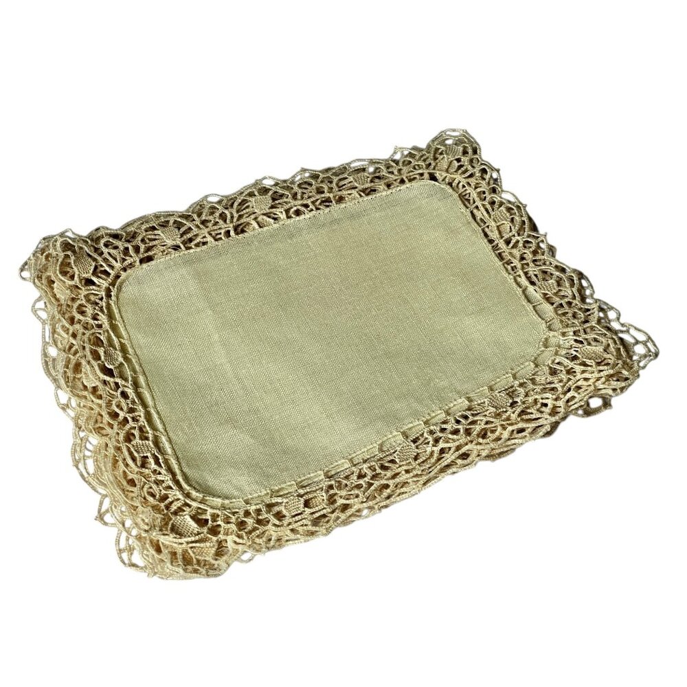 Set Of 10 Pale Yellow Linen & Crochet Doilies 7" X 5.5" Table Decor Wedding - Picture 3 of 13